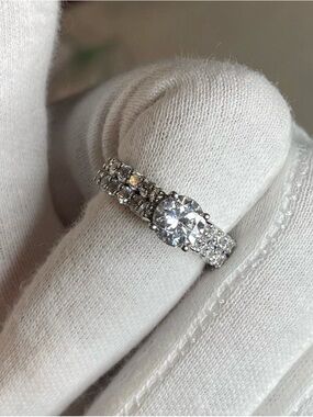 Sterling Silver 925 Brilliant Round-Cut Diamond Halo Ring in White